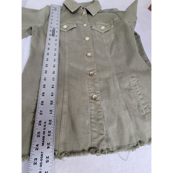 Chico's Womens Embroidered Sage-Denim Jacket Size 0, US 4/6 Button-Up Frayed Hem - Picture 7 of 7